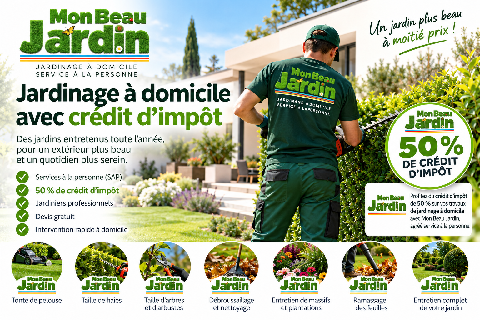 Jardinage à domicile avec crédit d’impôt de 50 %